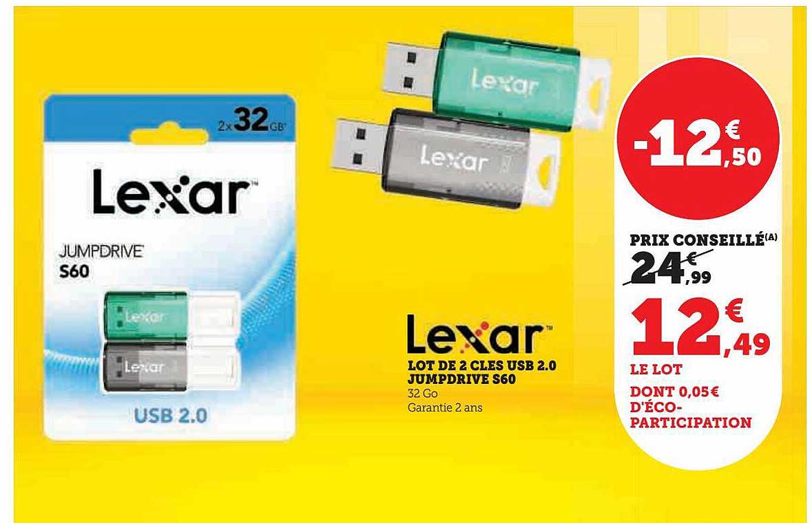 lot de 2 clés usb 2.0 jumpdrive s60 lexar