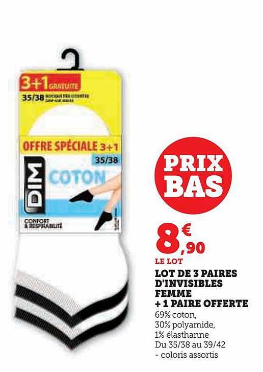 lot de 3 paires d'invisibles femme + 1 paire offerte