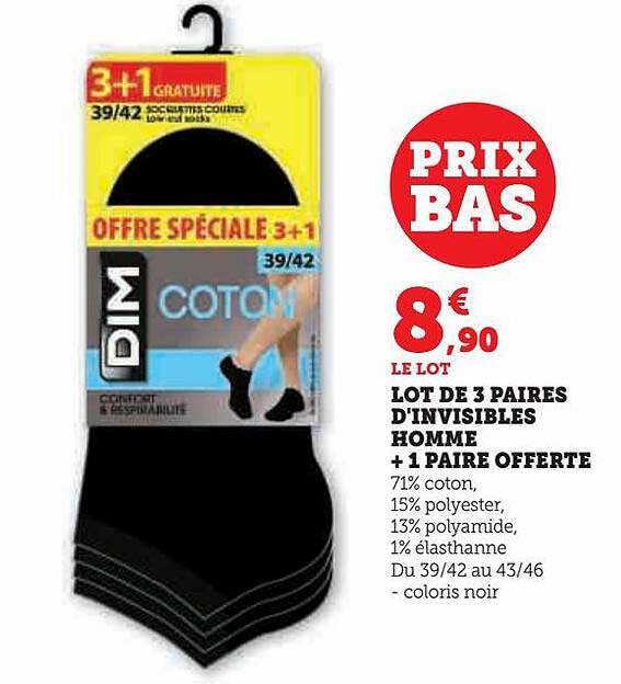 lot de 3 paires d'invisibles homme +1 paire offerte
