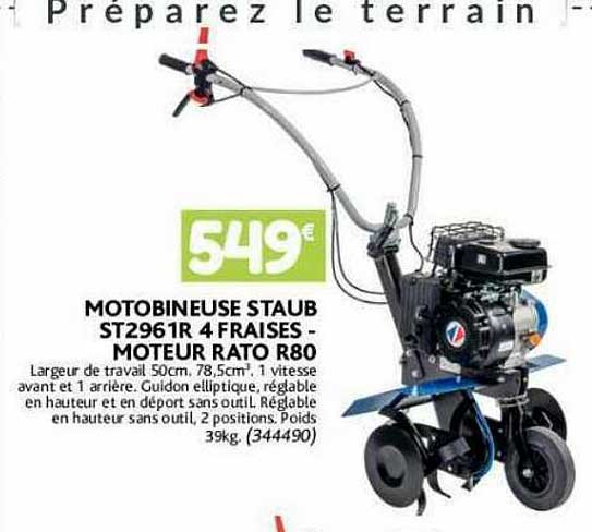 motobineuse staub st2961r 4 fraises - moteur rato r80