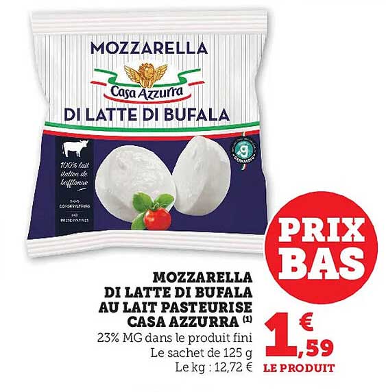 mozzarella di latte di bufala au lait pasteurisé casa azzurra