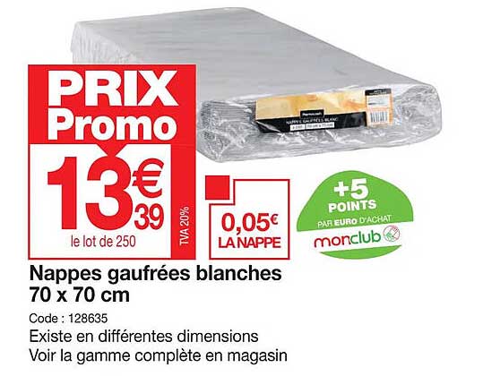 nappes gaufrées blanches 70 x 70 cm