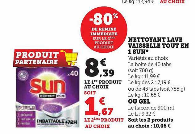 nettoyant lave vaisselle tout en 1 sun ou gel