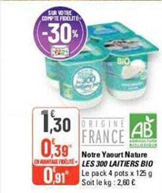 notre yaourt nature les 300 laitiers bio