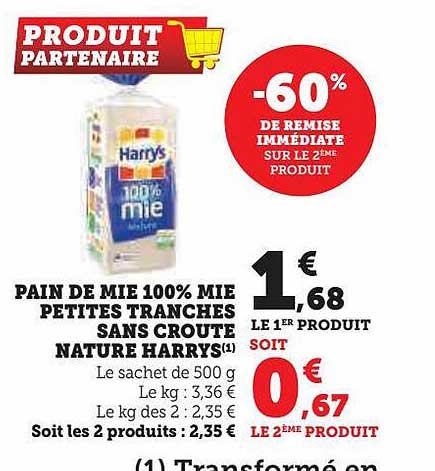 pain de mie 100% mie petites tranches sans croute nature harrys