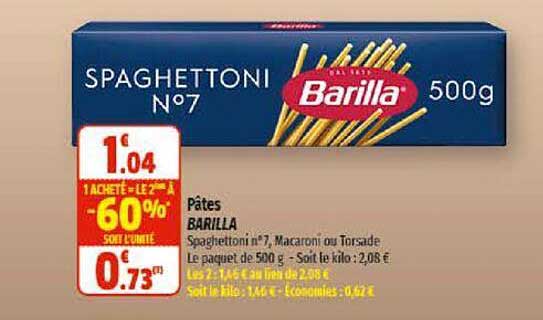 Pâtes Barilla 1 Acheté = Le 2ème à -60%
