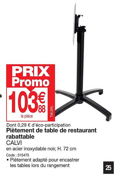 piètement de table de restaurant rabattable calvi