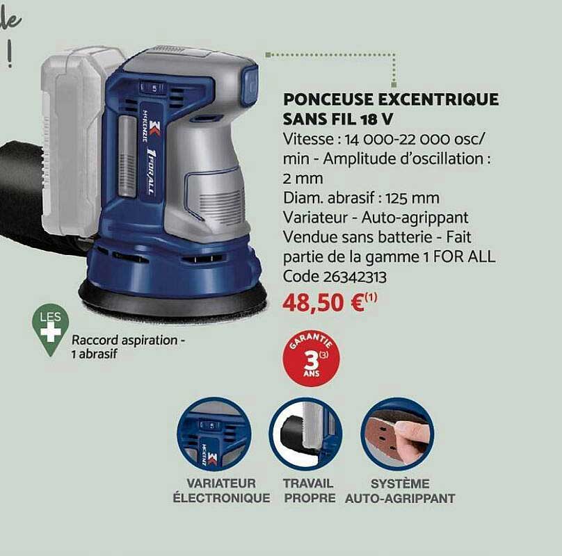 ponceuse excentrique sans fil 18v