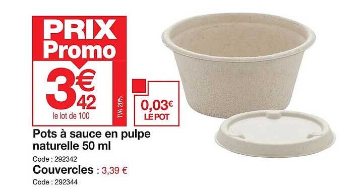 pots à sauce en pulpe naturelle 50ml couvercles