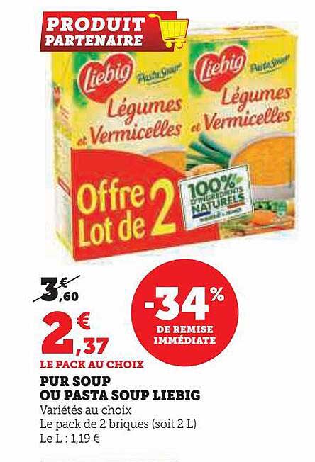 pur soup ou pasta soup liebig -34% de remise immédiate