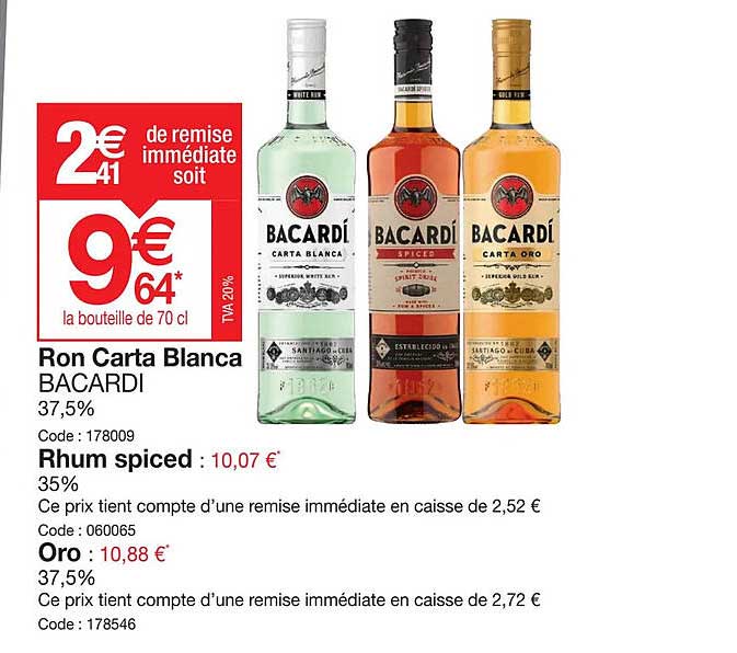 ron carta blanca bicardi, rhum spiced, oro