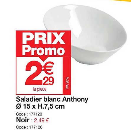 saladier blanc anthony ø 15 x h. 7,5 cm, noir