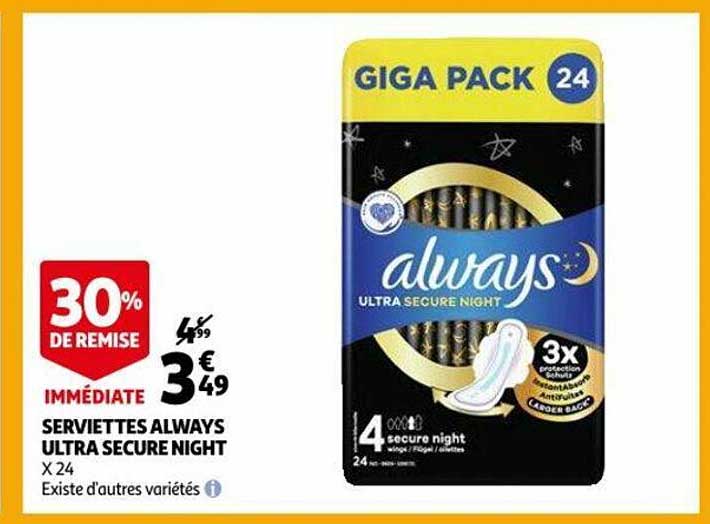 serviettes always ultra secure night
