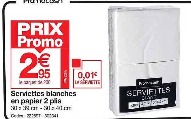 serviettes blanches en papier 2 plis