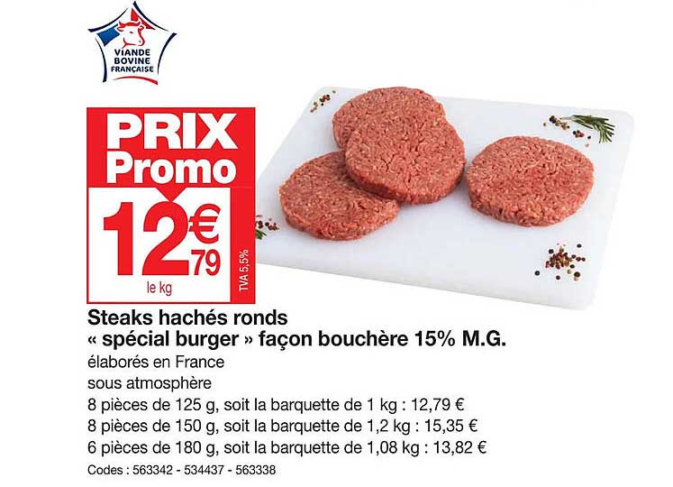 steaks hachés ronds «spécial burger» façon bouchère 15% m.g.