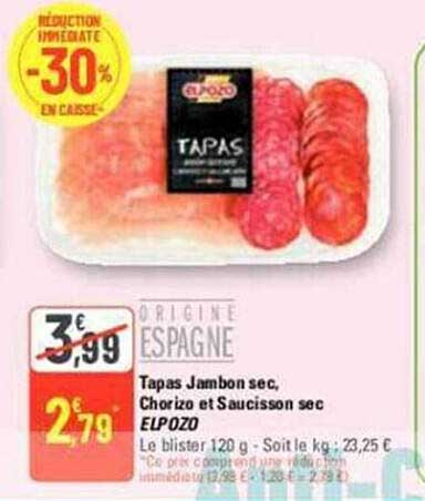 Tapas Jambon Sec, Chorizo Et Saucisson Sec Elpozo