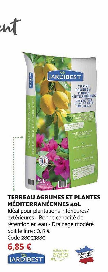 terreau agrumes et plantes méditerranéennes 40l jardibest