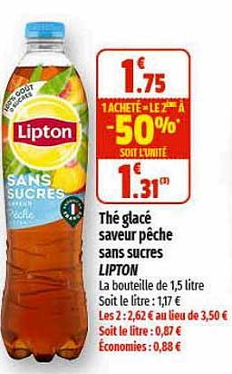 Thé Glacé Saveur Pêche Sans Sucres Lipton