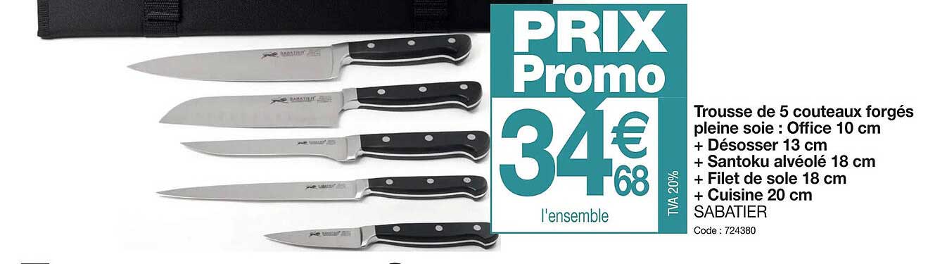 Trousse De 5 Couteaux Forgés Pleine Soie : Office 10 Cm + Désosser 13 Cm + Santoku Alvéolé 18 Cm + Filet De Sole 18 Cm + Cuisine 20cm Sabatier