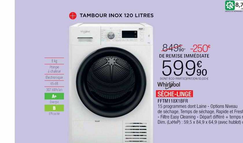 whirlpool sèche-linge fftm118x1bfr
