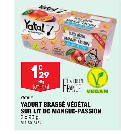 yaourt brassé végétal sur lit de mangue-passion yatal