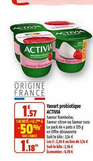 Yaourt Probiotique Activia 1 Acheté = Le 2ème à -50%