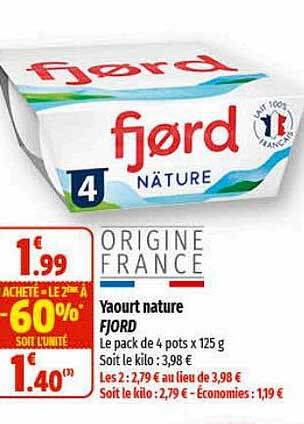 Yaurt Nature Fjord 1 Acheté = Le 2ème à -60%