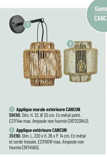 1- applique murale extérieure cancun 2- applique extérieure cancun