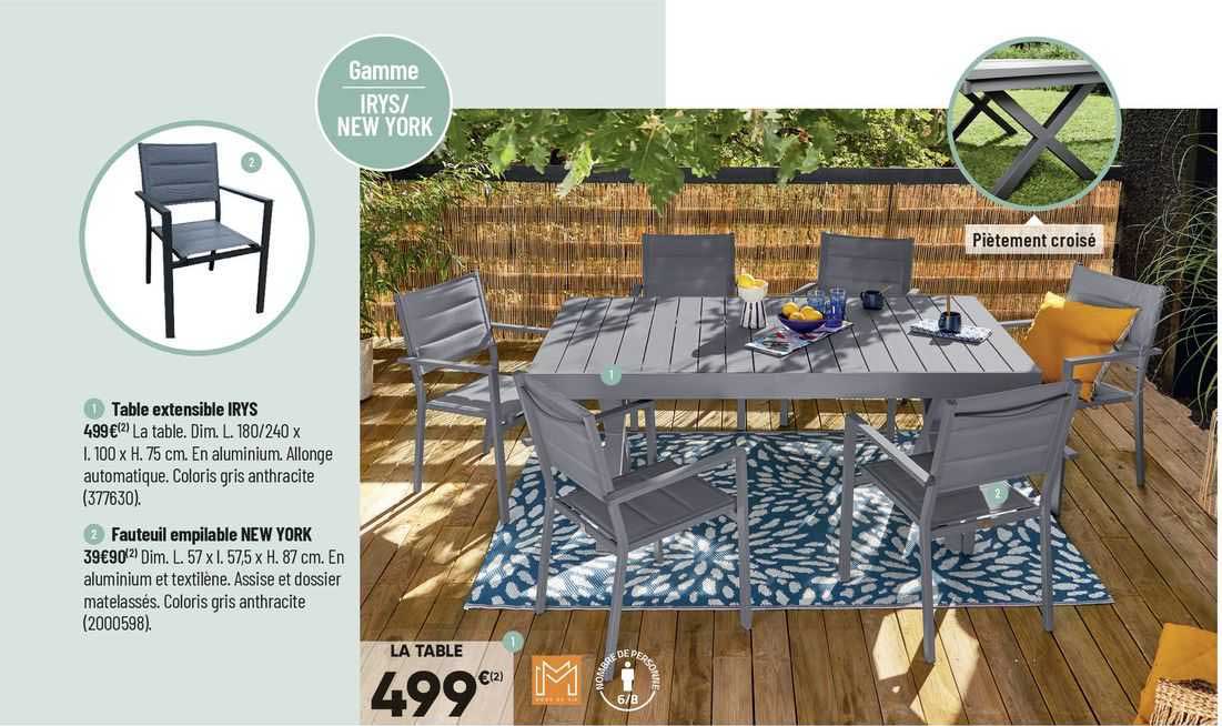 1- table extensible irys 2- fauteuil empilable new york