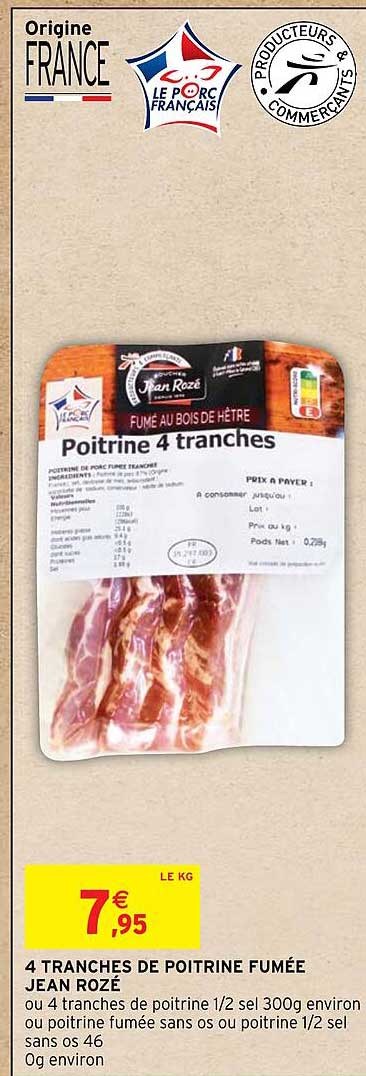 4 tranches de poitrine fumée jean rozé