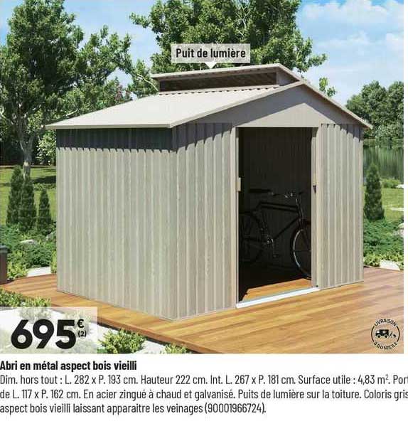 abri en métal aspect bois vieilli