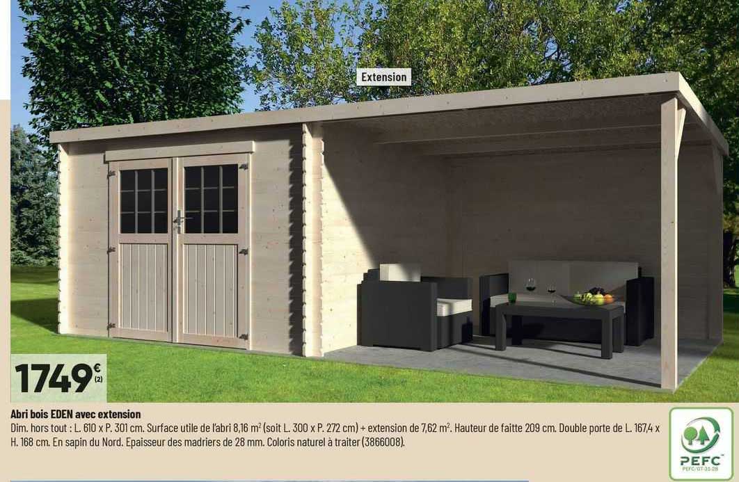 abris bois eden avec extension