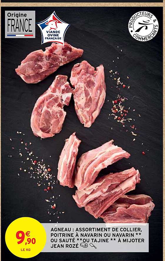 agneau : assortiment de collier poitrine à navarin ou navarin ou sauté ou tajine à mijoter jean rozé