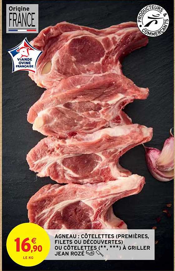 agneau : côtelettes (premières, filets ou découvertes) ou côtelettes) à griller jean rozé