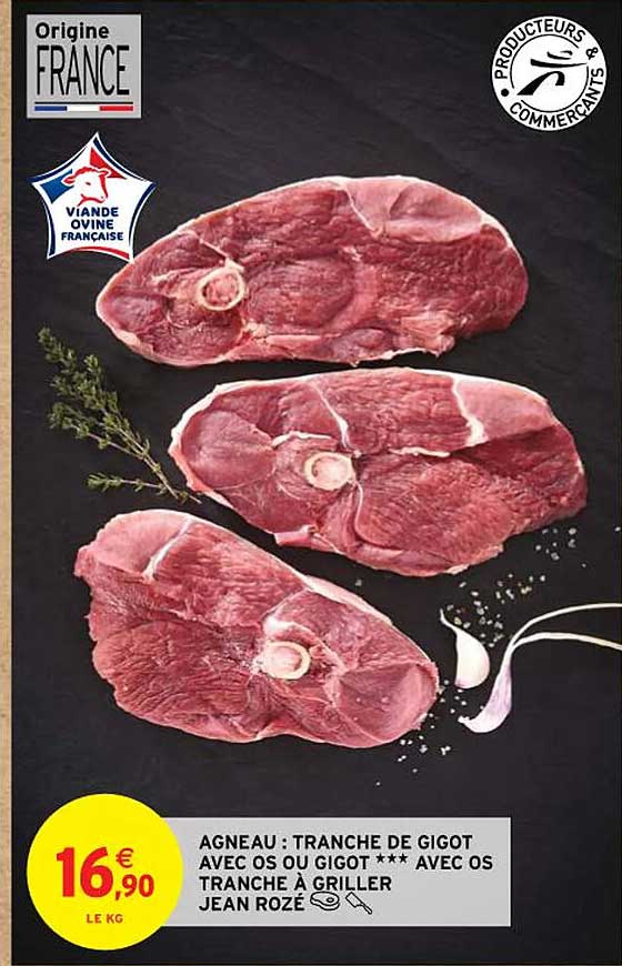 agneau : tranche de gigot avec os ou gigot avec os tranche à griller jean rozé
