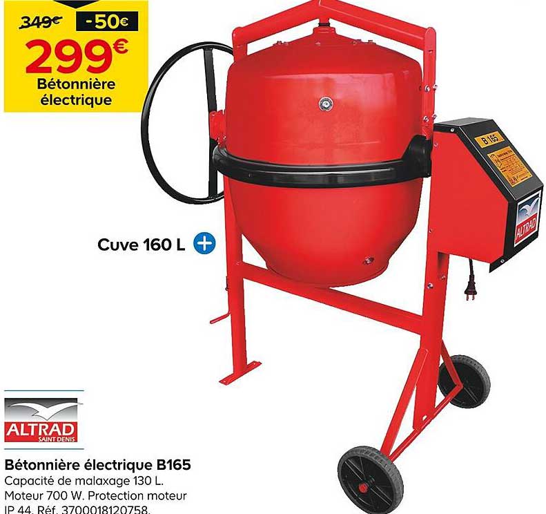 altrad bétonnière électrique b165 altrad