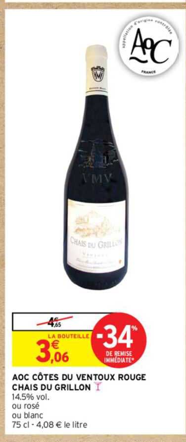 aoc côtes du ventoux rouge chais du grillon