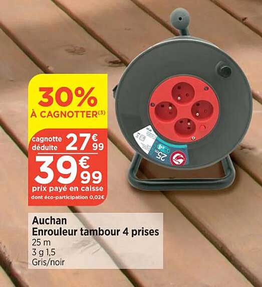 auchan enrouleur tambour 4 prises