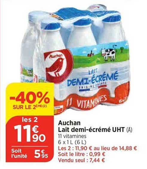 auchan lait demi-écrémé uht