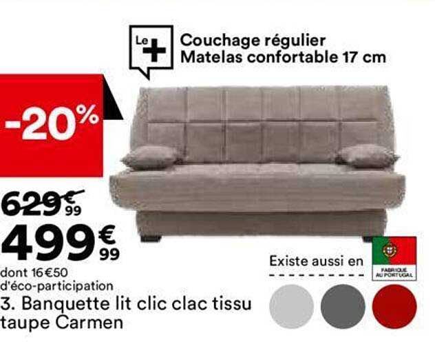 banquette lit clic clac tissue taupe carmen