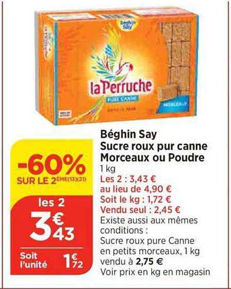 béghin say sucre roux pur canne morceaux ou poudre