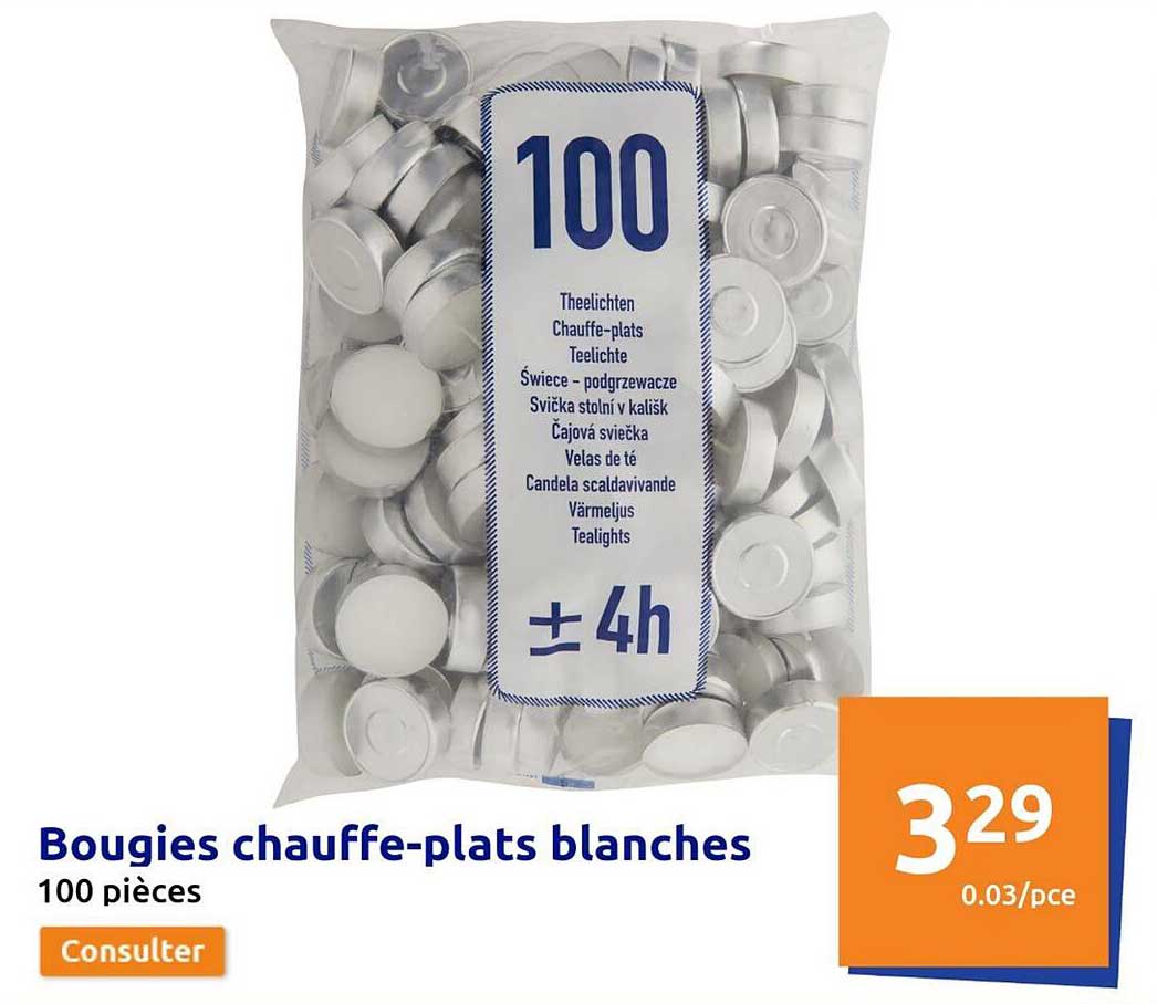 bougies chauffe-plats blanches