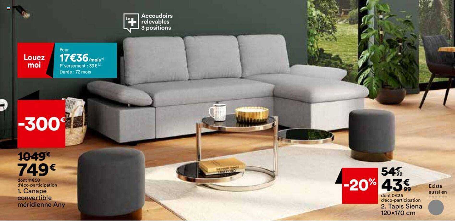 canapé convertible méridienne any tapis sienna 120x170 cm