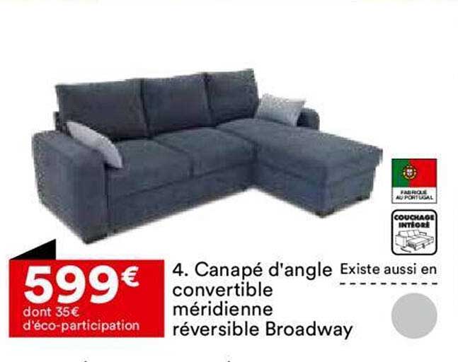 Canapé D'angle Convertible Méridienne Réversible Broadway