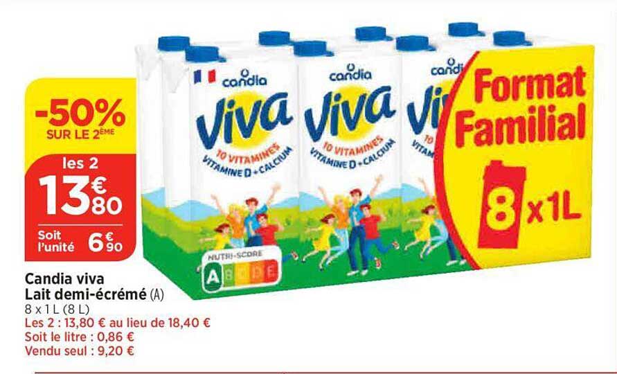 candia viva lait demi-écrémé