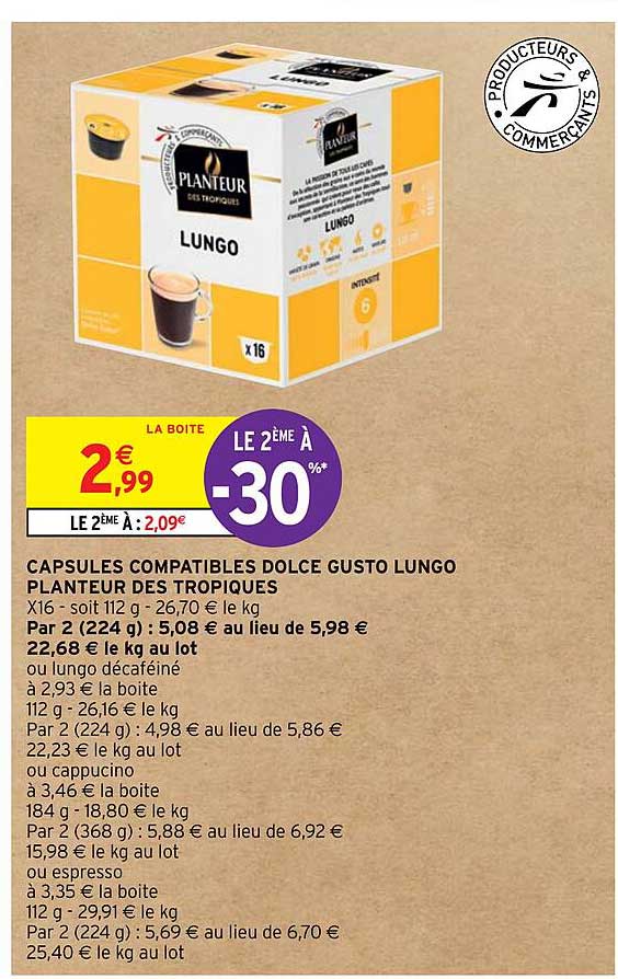 capsules compatibles dolce gusto lungo planteur des tropiques