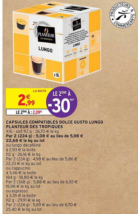 capsules compatibles dolce gusto lungo planteur des tropiques