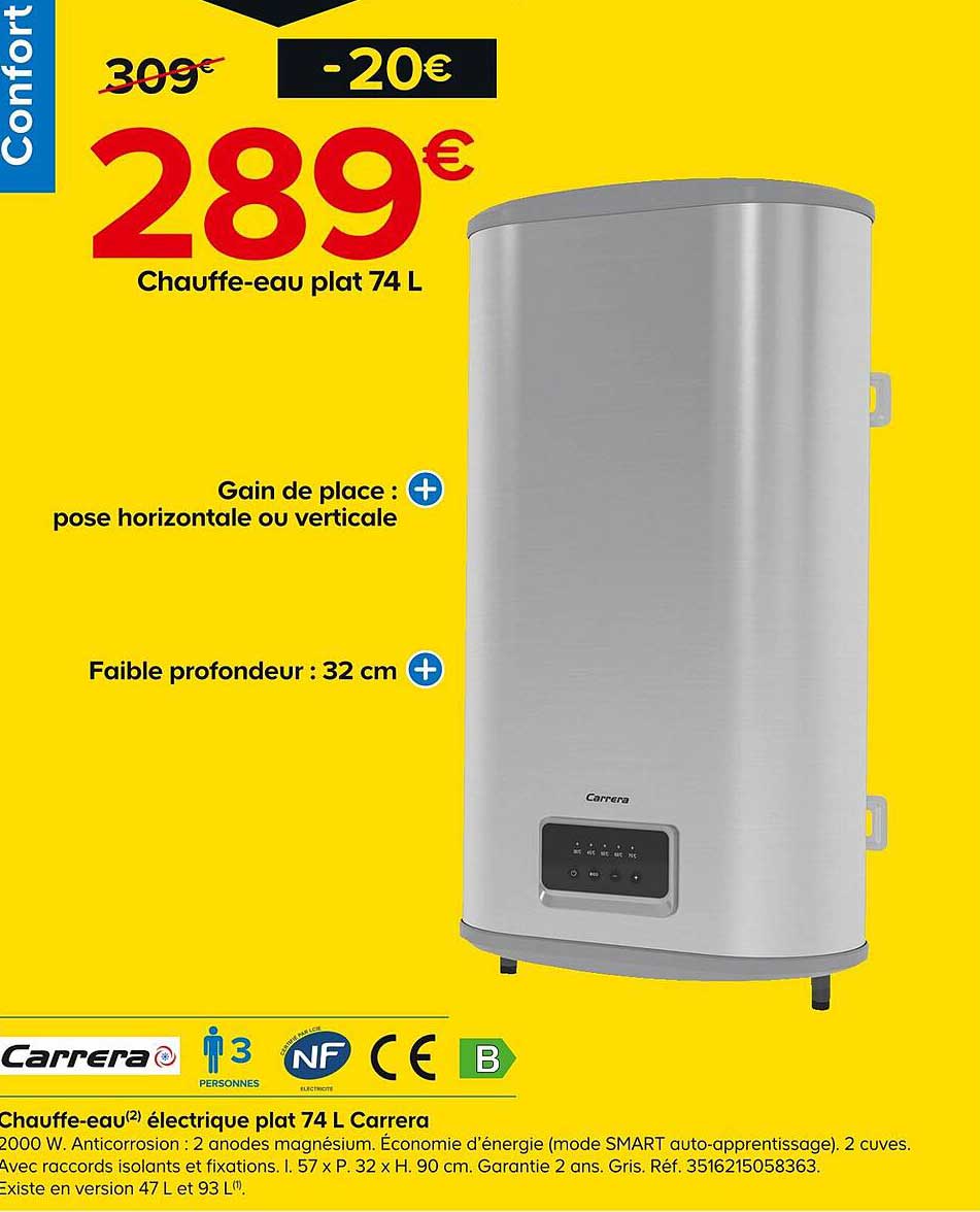 carrera chauffe-eau électrique plat 74 l carrera
