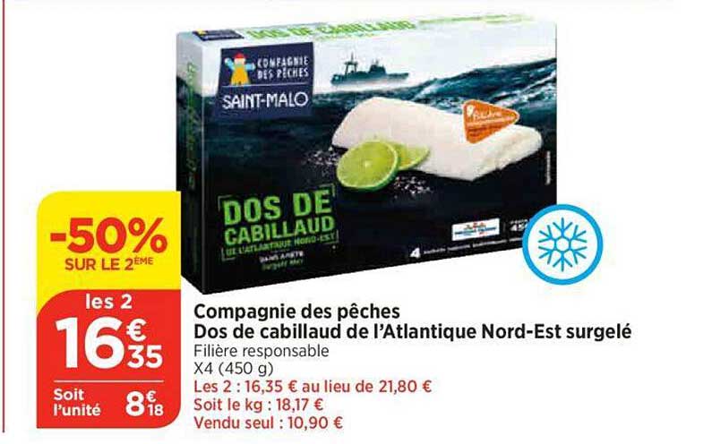 compagnie des pêches dos de cabillaud de l'atlantique nord-est surgelé