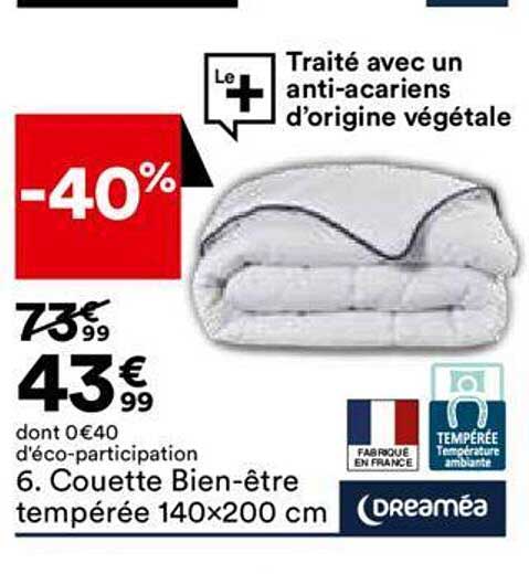 couette bien-être tempérée 140x200 cm dreaméa